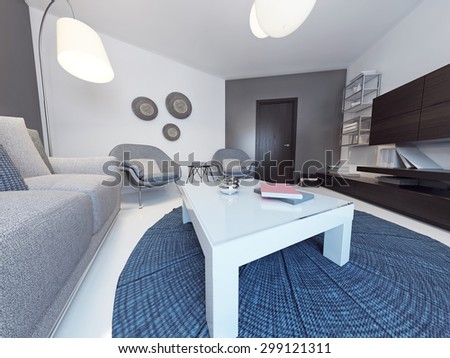 Minimalist living Room in Luxury Home. 3D render