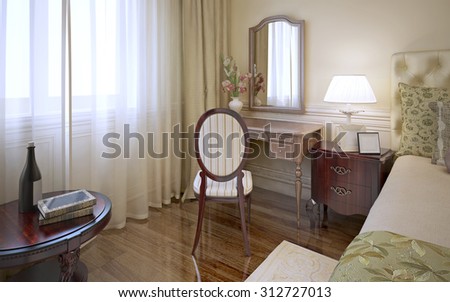 Dressing table in classic bedroom. 3D render