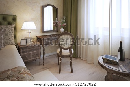 Dressing table in english bedroom. 3D render