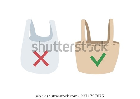 Plastic bag versus ecological tote bag. Vector illustration. 