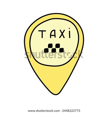 Taxi symbol in doodle style. Vector illustration, isolated on white background