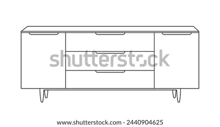 Chest of drawers outline icon. Line art illustration of TV stand, dresser. Modern commode, furniture in scandinavian style for home interior. Linear vector illustration isolated on white background.