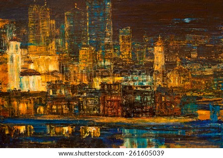 Night city,oil painting,wallpaper,background