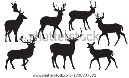 pack of Deers vector silhouette illustration isolated on white background