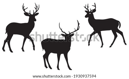 pack of three Deers vector silhouette illustration isolated on white background