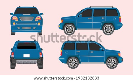 Set of cars in blue color isolated on background, Vector illustration.
