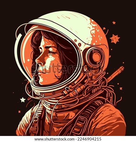 cosmonaut astronaut woman vector illustration, science fiction