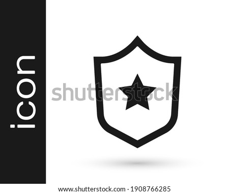 Black Police badge icon isolated on white background. Sheriff badge sign. Shield with star symbol.  Vector