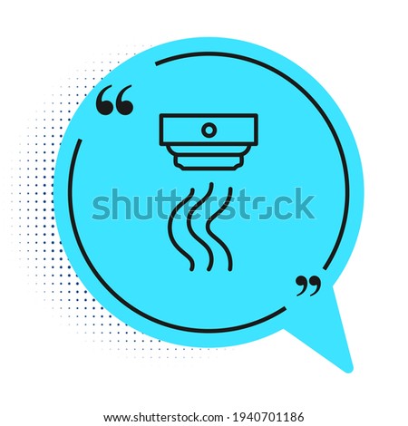 Black line Smoke alarm system icon isolated on white background. Smoke detector. Blue speech bubble symbol. Vector