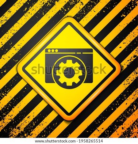 Black Browser setting icon isolated on yellow background. Adjusting, service, maintenance, repair, fixing. Warning sign. Vector Illustration