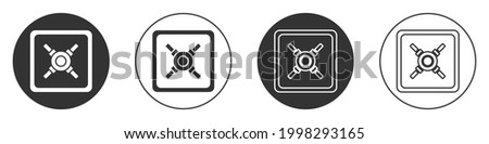 Black Safe icon isolated on white background. The door safe a bank vault with a combination lock. Reliable Data Protection. Circle button. Vector Illustration