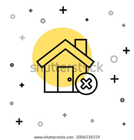 Black line House with wrong mark icon isolated on white background. Home and close, delete, remove symbol. Random dynamic shapes. Vector Illustration