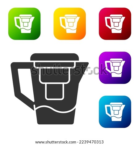 Black Water jug with a filter icon isolated on white background. Set icons in color square buttons. Vector Illustration