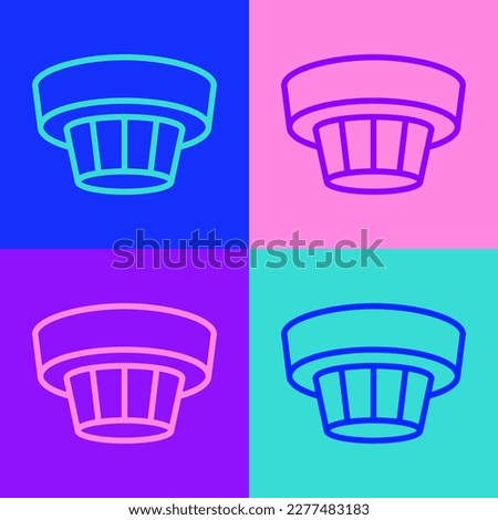 Pop art line Smoke alarm system icon isolated on color background. Smoke detector.  Vector