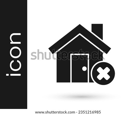 Grey House with wrong mark icon isolated on white background. Home and close, delete, remove symbol.  Vector Illustration