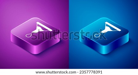 Isometric Funnel or filter icon isolated on blue and purple background. Square button. Vector