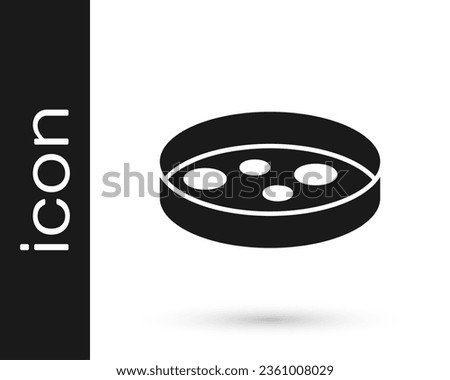 Black Petri dish with bacteria icon isolated on white background.  Vector