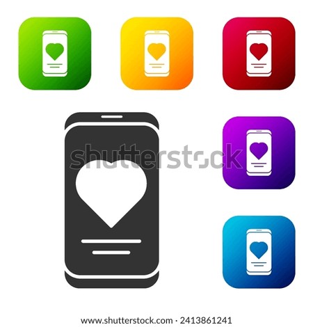Black Smartphone with heart rate monitor function icon isolated on white background. Set icons in color square buttons. Vector