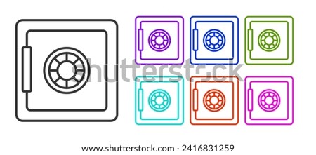 Black line Safe icon isolated on white background. The door safe a bank vault with a combination lock. Reliable Data Protection. Set icons colorful. Vector