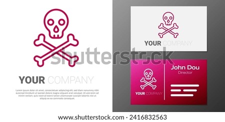 Logotype line Skull on crossbones icon isolated on white background. Happy Halloween party. Logo design template element. Vector