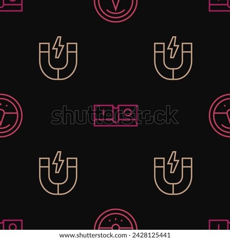 Set line Electric meter, Magnet and light switch on seamless pattern. Vector