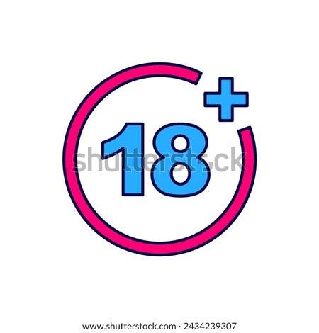 Filled outline Plus 18 movie icon isolated on white background. Adult content. Under 18 years sign.  Vector