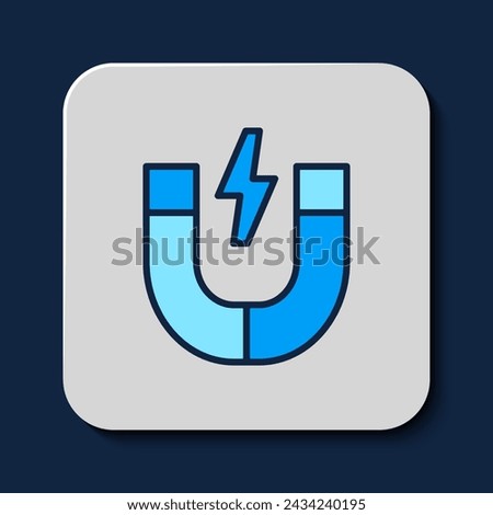 Filled outline Magnet icon isolated on blue background. Horseshoe magnet, magnetism, magnetize, attraction.  Vector