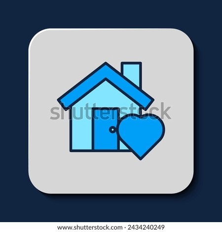 Filled outline House with heart shape icon isolated on blue background. Love home symbol. Family, real estate and realty.  Vector
