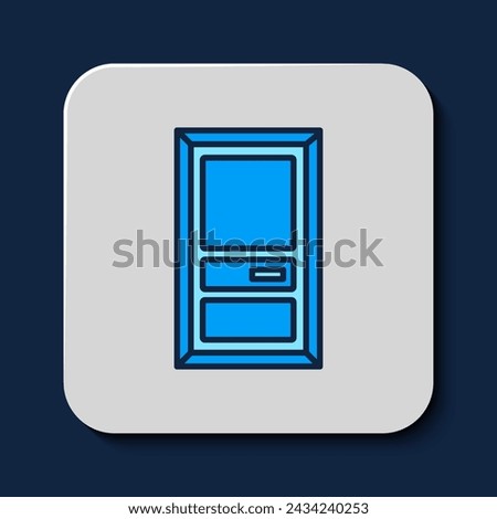 Filled outline Closed door icon isolated on blue background.  Vector