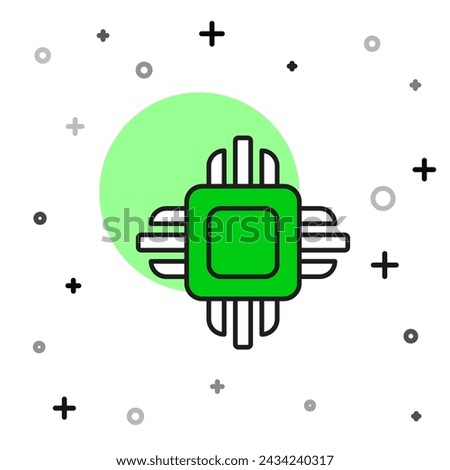 Filled outline Computer processor with microcircuits CPU icon isolated on white background. Chip or cpu with circuit board. Micro processor.  Vector