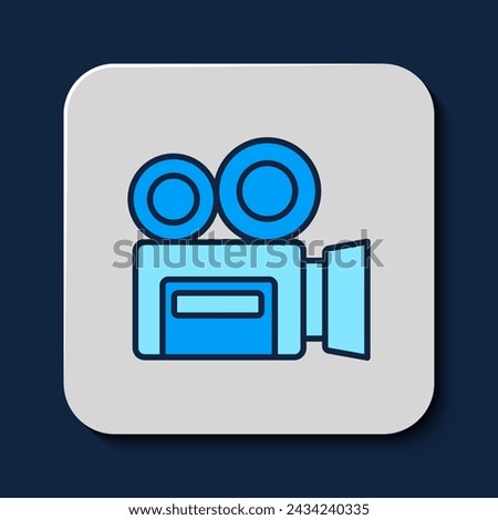 Filled outline Retro cinema camera icon isolated on blue background. Video camera. Movie sign. Film projector.  Vector