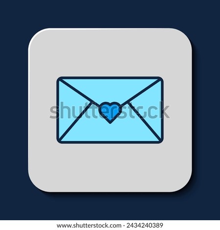 Filled outline Envelope with Valentine heart icon isolated on blue background. Message love. Letter love and romance.  Vector