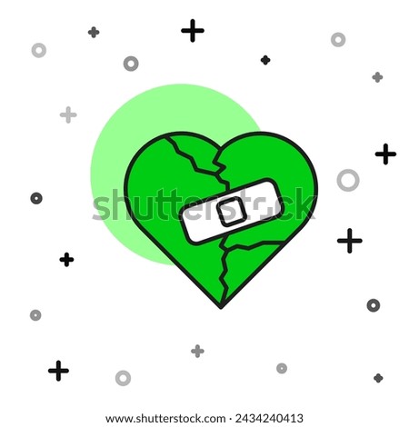 Filled outline Healed broken heart or divorce icon isolated on white background. Shattered and patched heart. Love symbol. Valentines day.  Vector