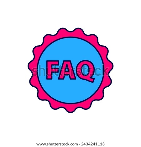 Filled outline Label with text FAQ information icon isolated on white background. Circle button with text FAQ.  Vector