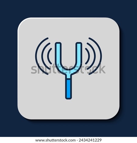 Filled outline Musical tuning fork for tuning musical instruments icon isolated on blue background.  Vector