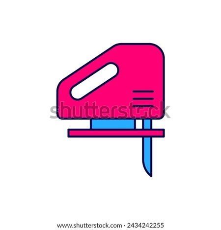 Filled outline Electric jigsaw with steel sharp blade icon isolated on white background. Power tool for woodwork.  Vector