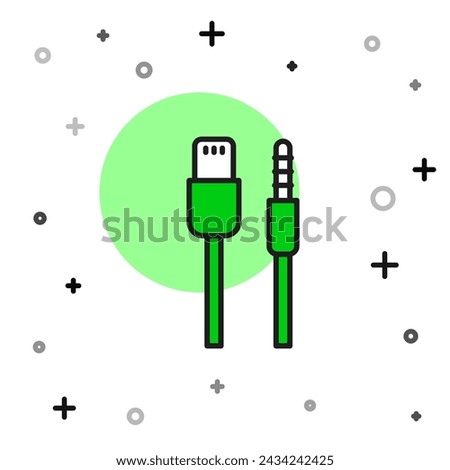 Filled outline USB cable cord icon isolated on white background. Connectors and sockets for PC and mobile devices.  Vector