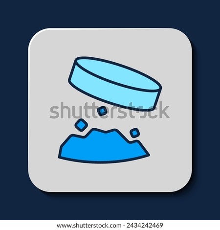 Filled outline Giant magnet holding iron dust icon isolated on blue background.  Vector