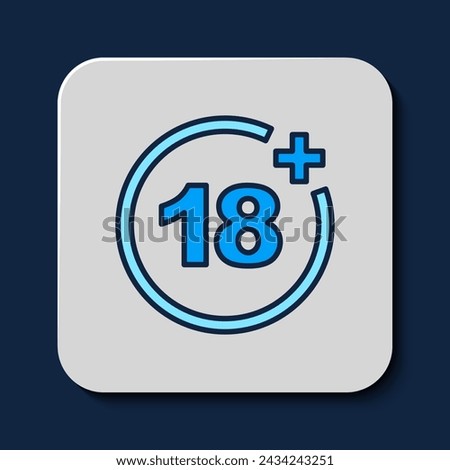 Filled outline Plus 18 movie icon isolated on blue background. Adult content. Under 18 years sign.  Vector