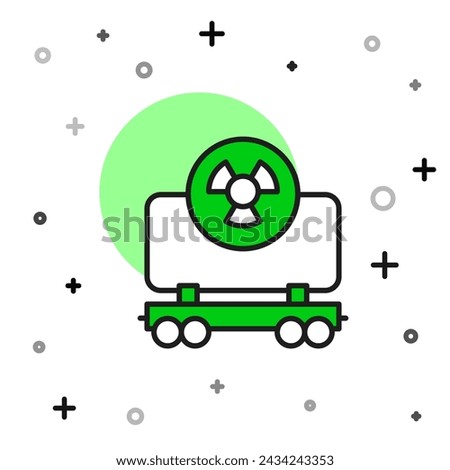 Filled outline Radioactive cargo train wagon icon isolated on white background. Freight car. Railroad transportation.  Vector