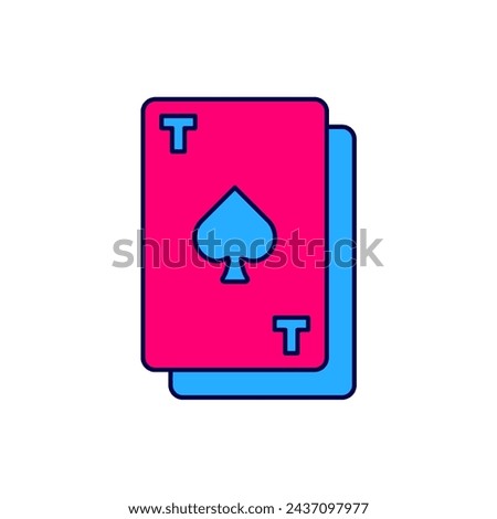 Filled outline Playing card with spades symbol icon isolated on white background. Casino gambling.  Vector