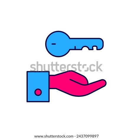 Filled outline Hotel door lock key icon isolated on white background.  Vector
