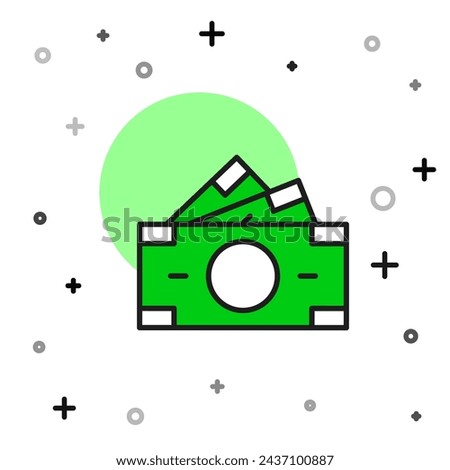 Filled outline Stacks paper money cash icon isolated on white background. Money banknotes stacks. Bill currency.  Vector