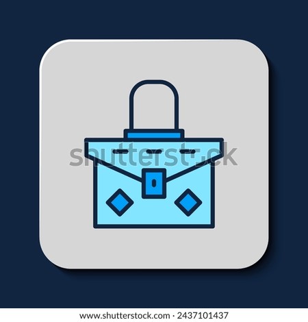 Filled outline Handbag icon isolated on blue background. Female handbag sign. Glamour casual baggage symbol.  Vector