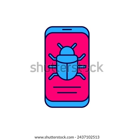 Filled outline System bug on mobile icon isolated on white background. Code bug concept. Bug in the system. Bug searching.  Vector