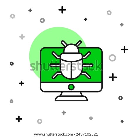 Filled outline System bug on monitor icon isolated on white background. Code bug concept. Bug in the system. Bug searching.  Vector