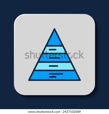Filled outline Business pyramid chart infographics icon isolated on blue background. Pyramidal stages graph elements.  Vector