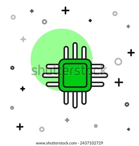 Filled outline Computer processor with microcircuits CPU icon isolated on white background. Chip or cpu with circuit board. Micro processor.  Vector