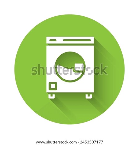 White Washer icon isolated with long shadow. Washing machine icon. Clothes washer - laundry machine. Home appliance symbol. Green circle button. Vector