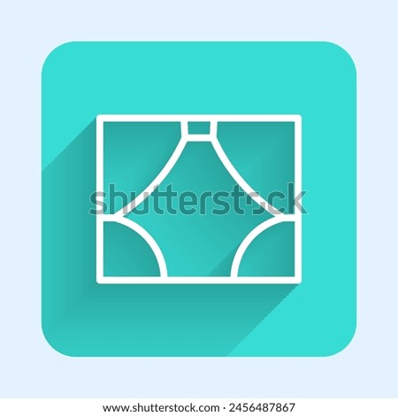 White line Curtain icon isolated with long shadow. For theater or opera scene backdrop, concert grand opening or cinema premiere. Green square button. Vector Illustration